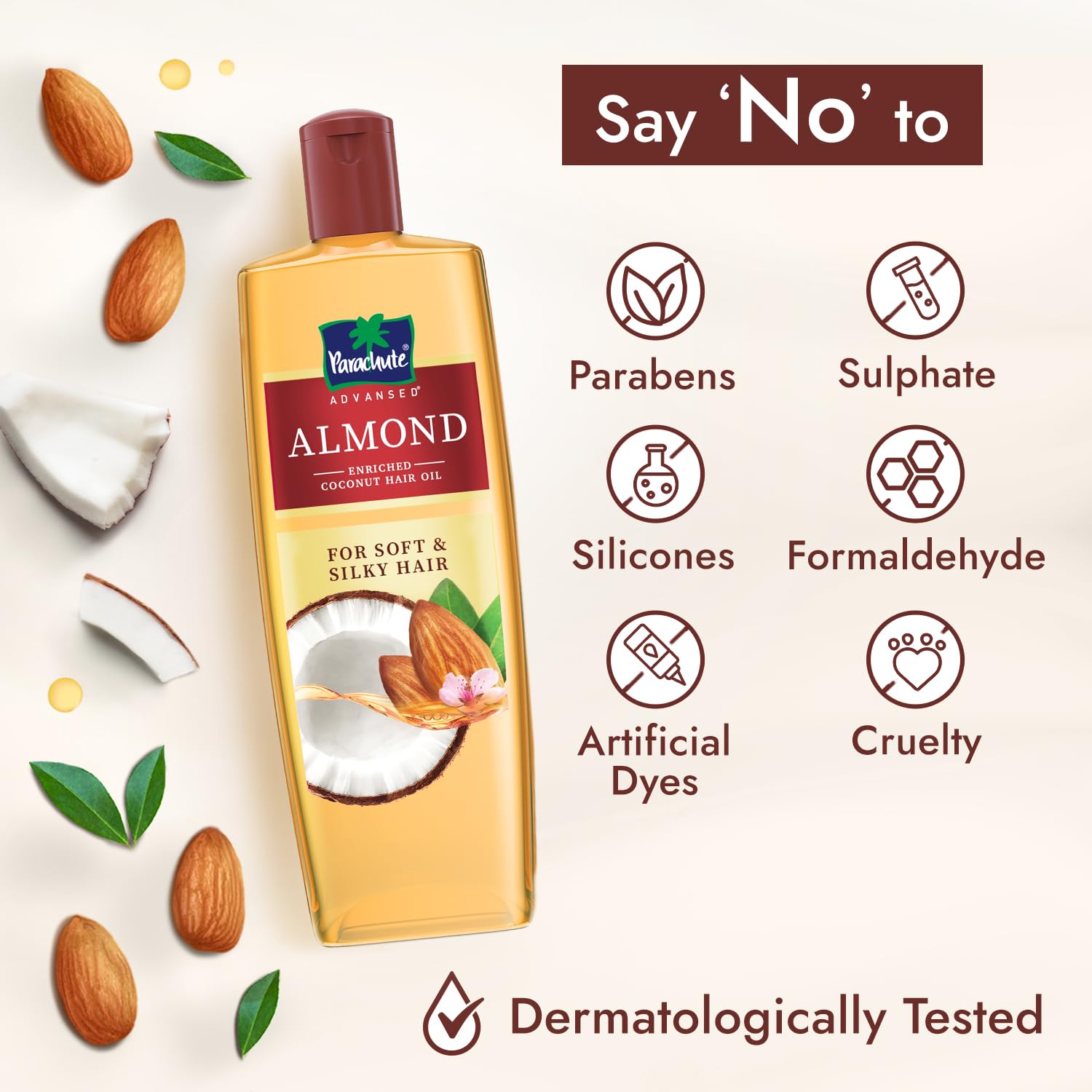 Parachute Advansed Almond enriched Coconut Hair Oil with Vitamin E 300ml|Nourishes & Softens Hair | Helps Control Hair Fall| Helps Promotes Hair Growth | Up to 2x Softer Hair|Non-Sticky Formula