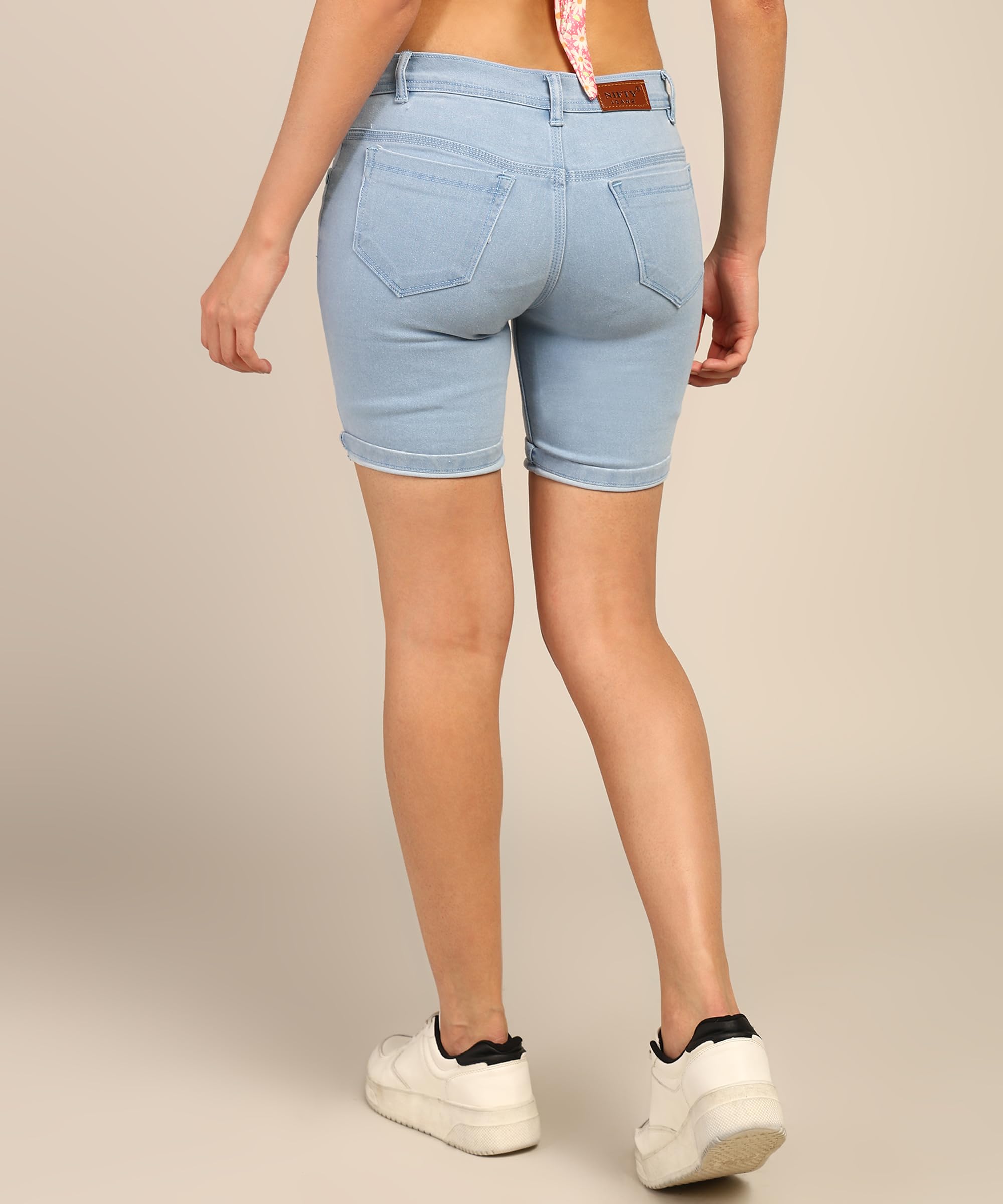 Women's Denim Stretchable Slim Fit Shorts (Short_PLN_ICE_34_SkyBlue_34)