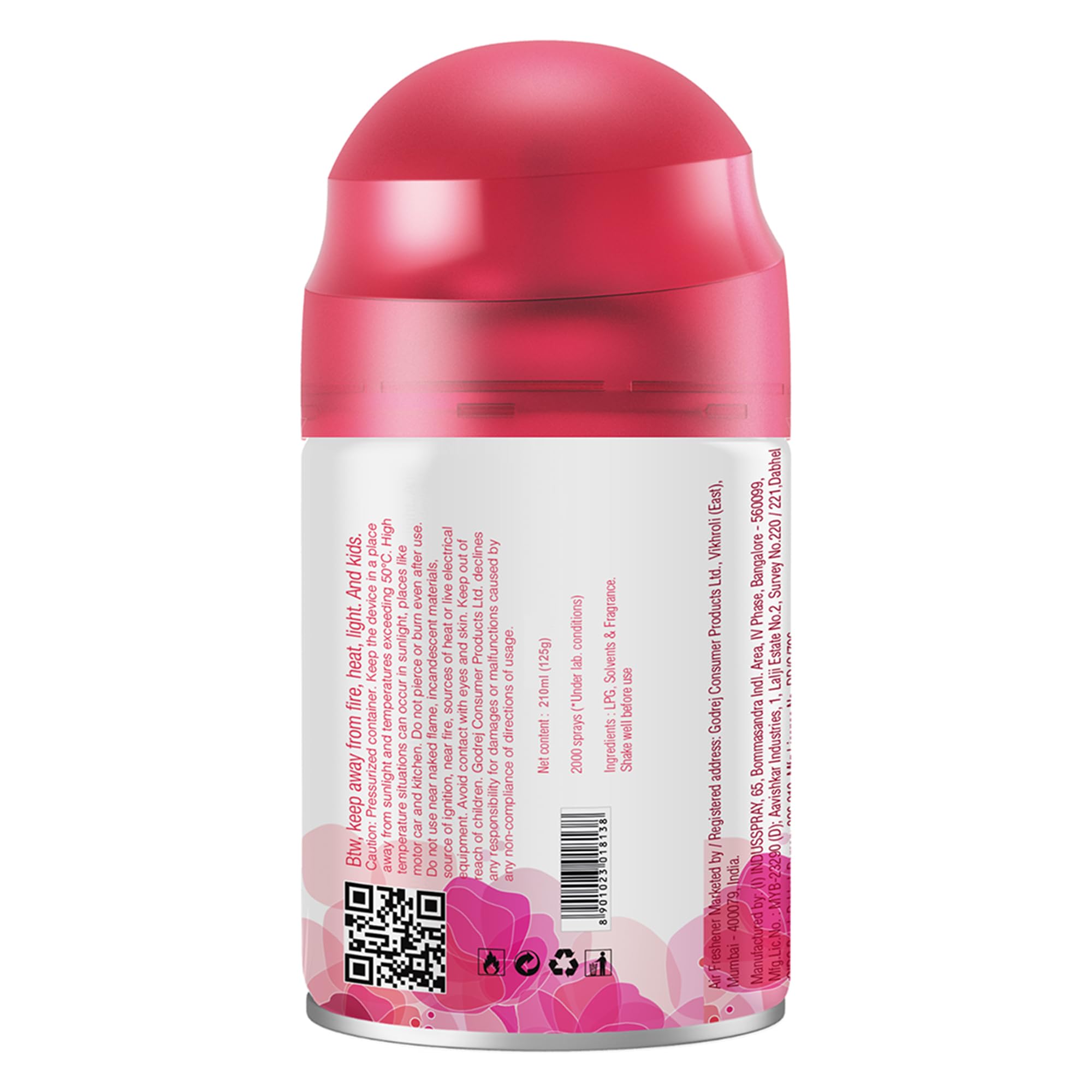 Godrej aer Matic Automatic Room Fresheners Refill Pack | Petal Crush Pink | 2000 Sprays Guaranteed | Lasts up to 60 days (210ml)
