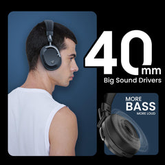 HAMMER Bash Pro 33 dB Hybrid ANC Over Ear Wireless Headphones, 4 Mics for Clear Calling, Charge 10mins = 300mins playtime, 40mm Driver, Transparency Mode, 37Hrs Playtime, Super soft Cushion, 5.3 Black