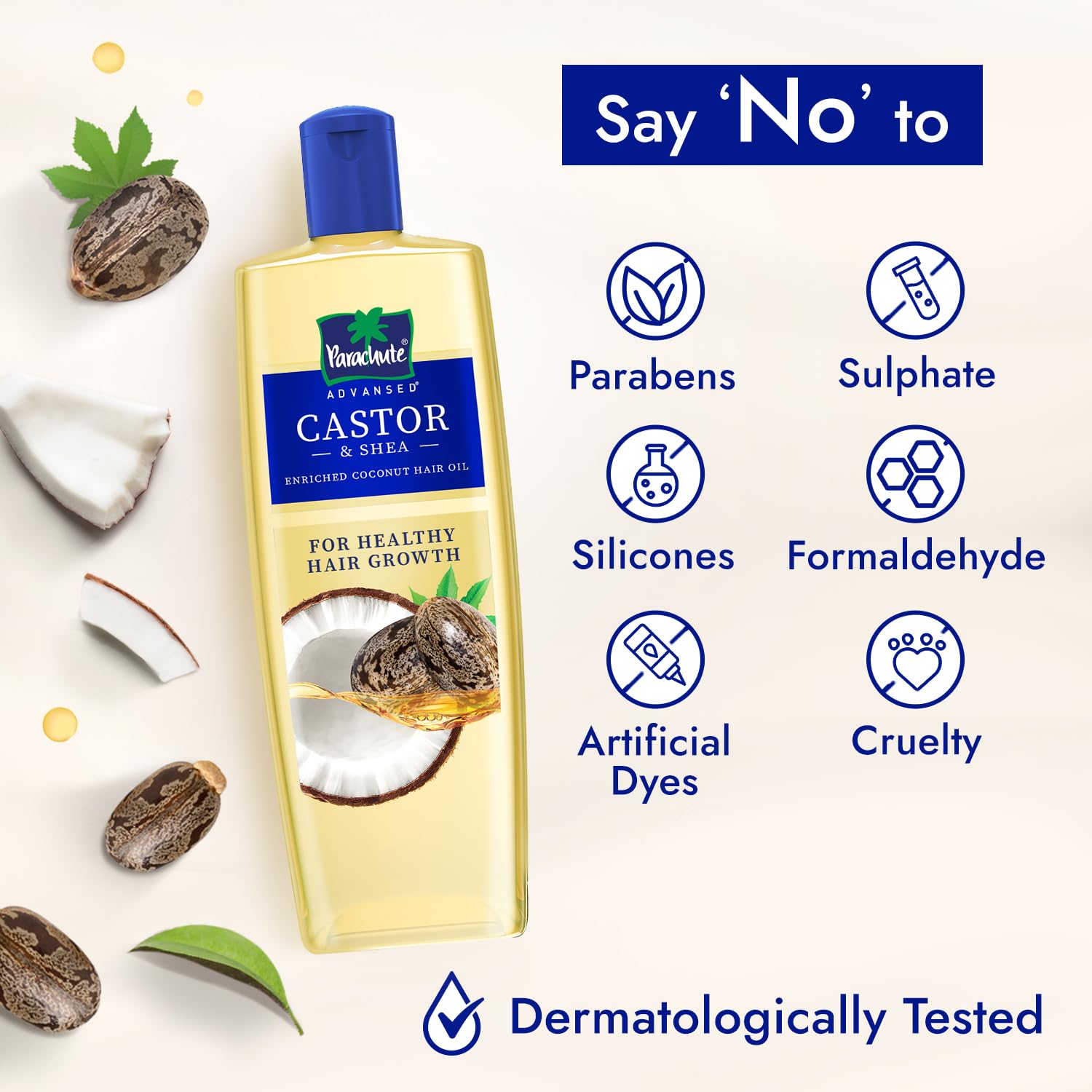 Parachute Advansed Castor & Shea enriched Coconut Hair Oil 300ml | Up to 10x Stronger Hair| Moisturizes & Nourishes Hair | Reduces Hair Fall & Frizz | Prevents Hair Breakage| Vibrant Length & Volume