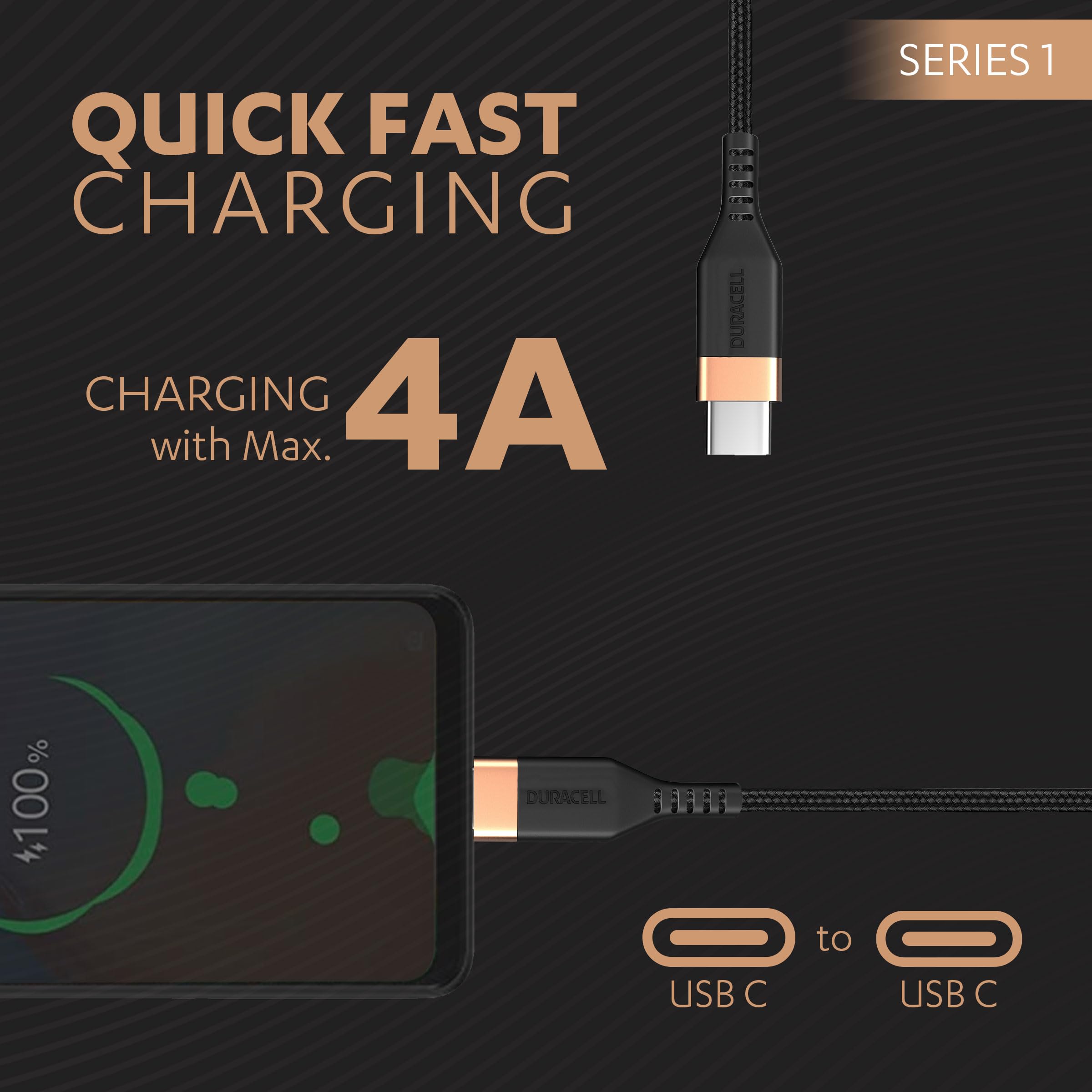 Duracell Usb Type C To Type C 4A(60W) Braided Sync& Charging Cable,For Mobile,Laptop,Tablets&Macbook,1.2M,Supports Power Delivery(Pd) With Rapid Data Transmission - Wireless Accessory from Duracell - Shop in Sri Lanka at Arcade.lk