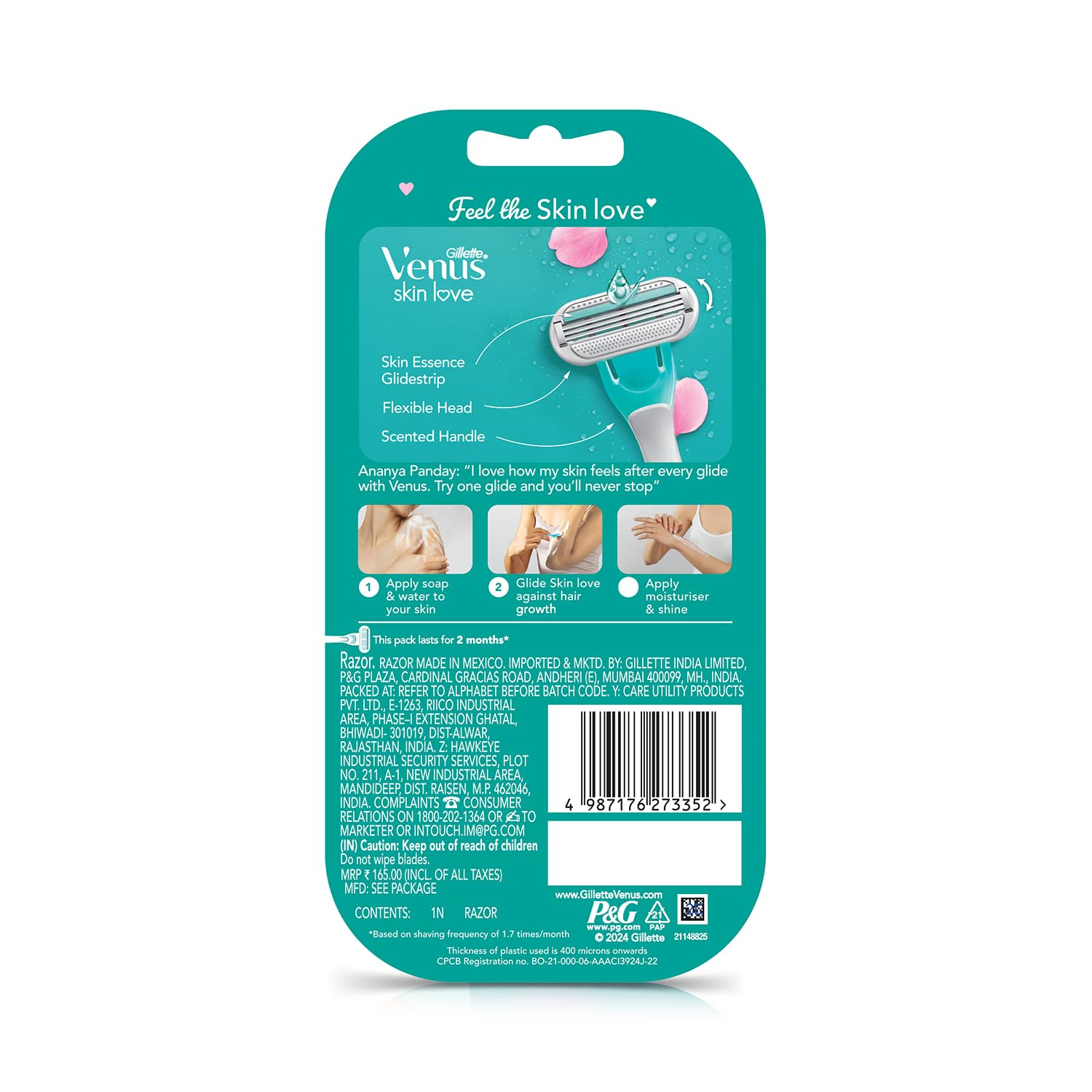 Gillette Venus Skin Love With Skin Essence | Womens Razor For Hair Removal- Pack Of 1, Green