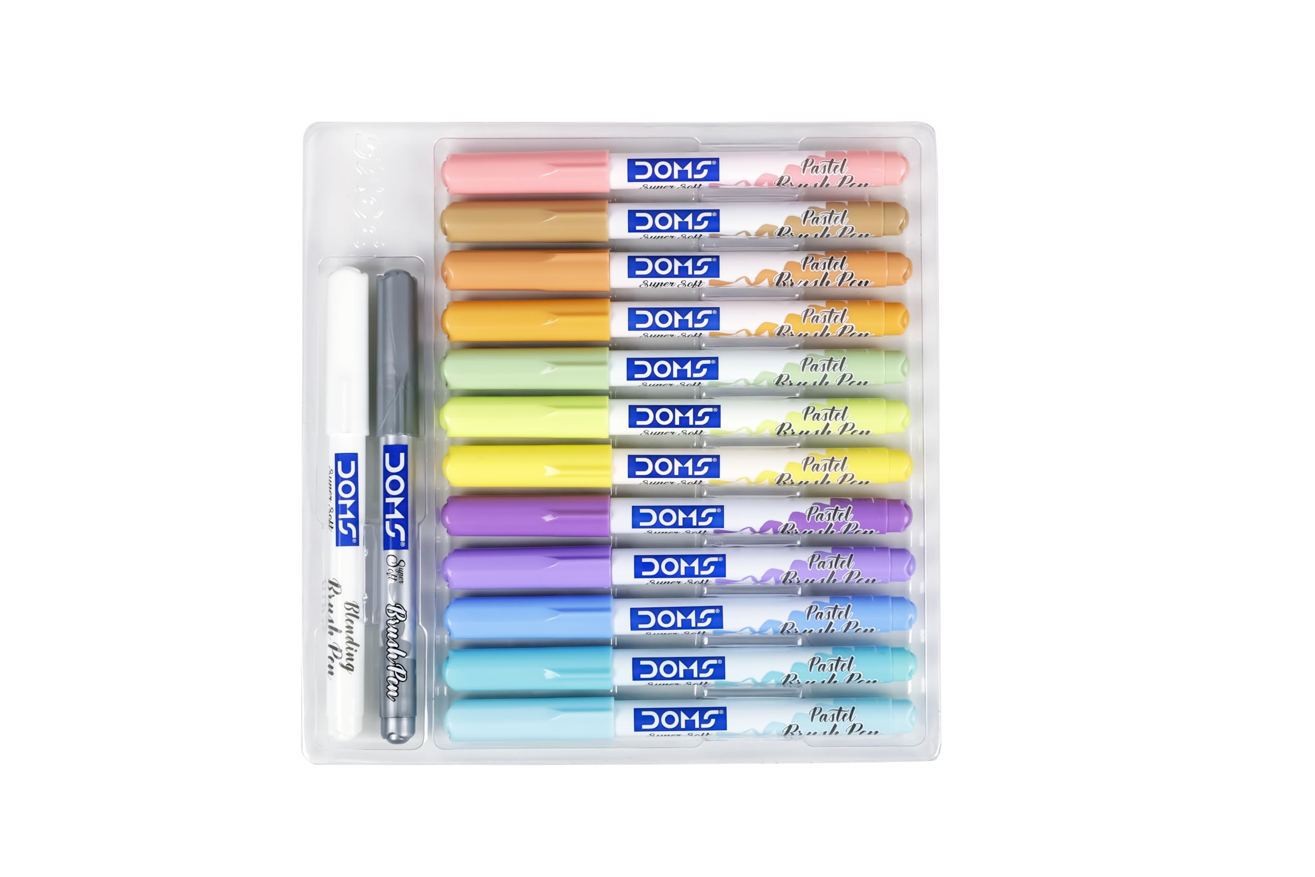 Doms Pastel Brush Pens (14 Shades | 12 + 1 + 1) (Pack of 1), Multicolor