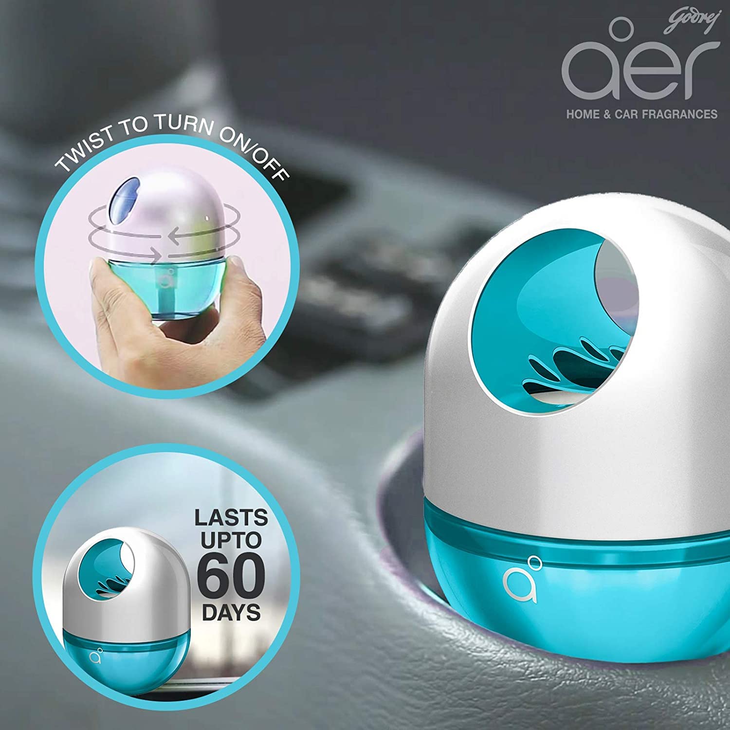 Godrej aer Twist, Car Air Freshener - Cool Surf Blue (45g)