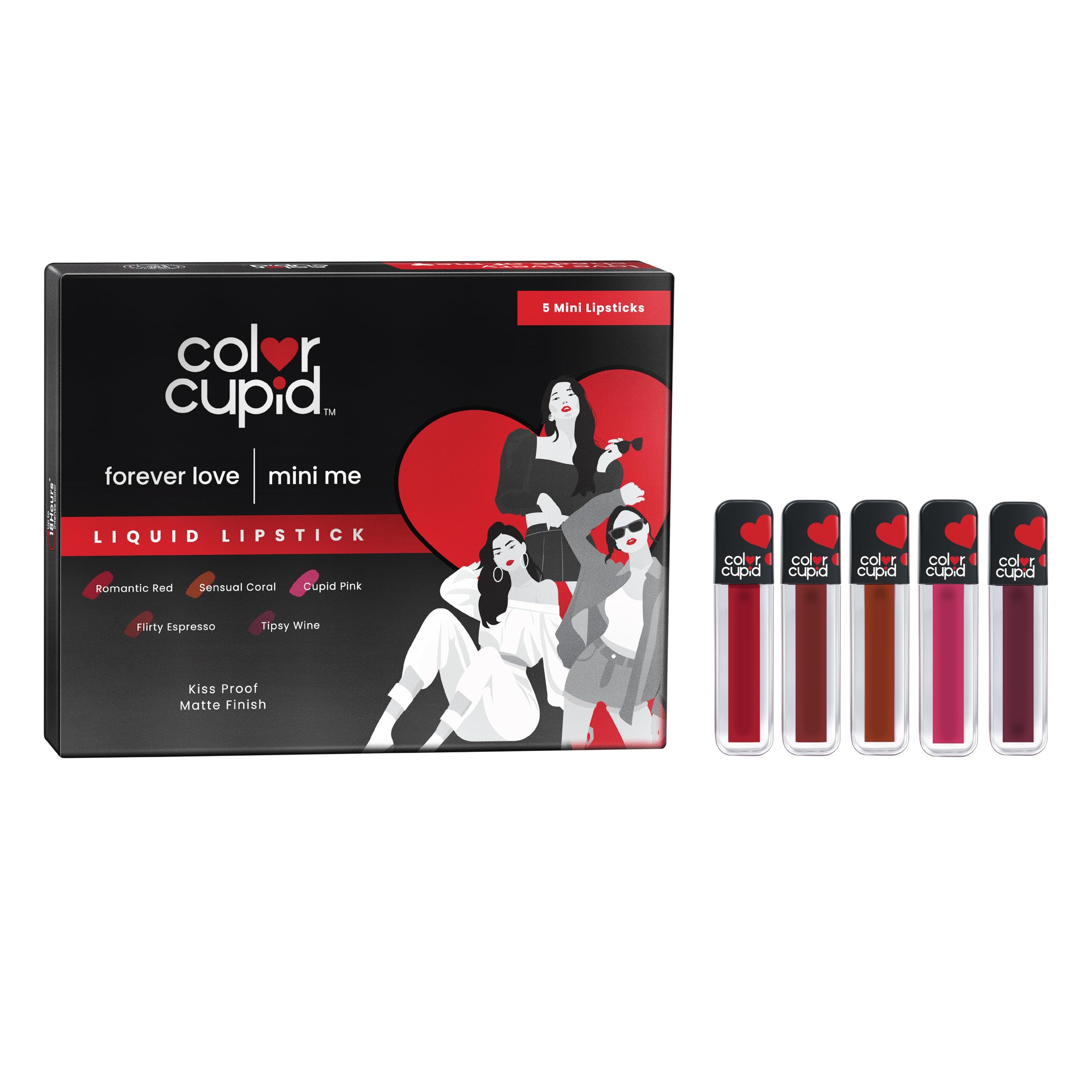 Color Cupid Liquid Lipstick Pack of 5 Mini Me | 18-Hour Stay Liquid Lipstick | Infused with Hyaluronic Acid & Ceramide | Transfer proof & Kiss Proof - Beauty from Color Cupid - Shop in Sri Lanka at Arcade.lk