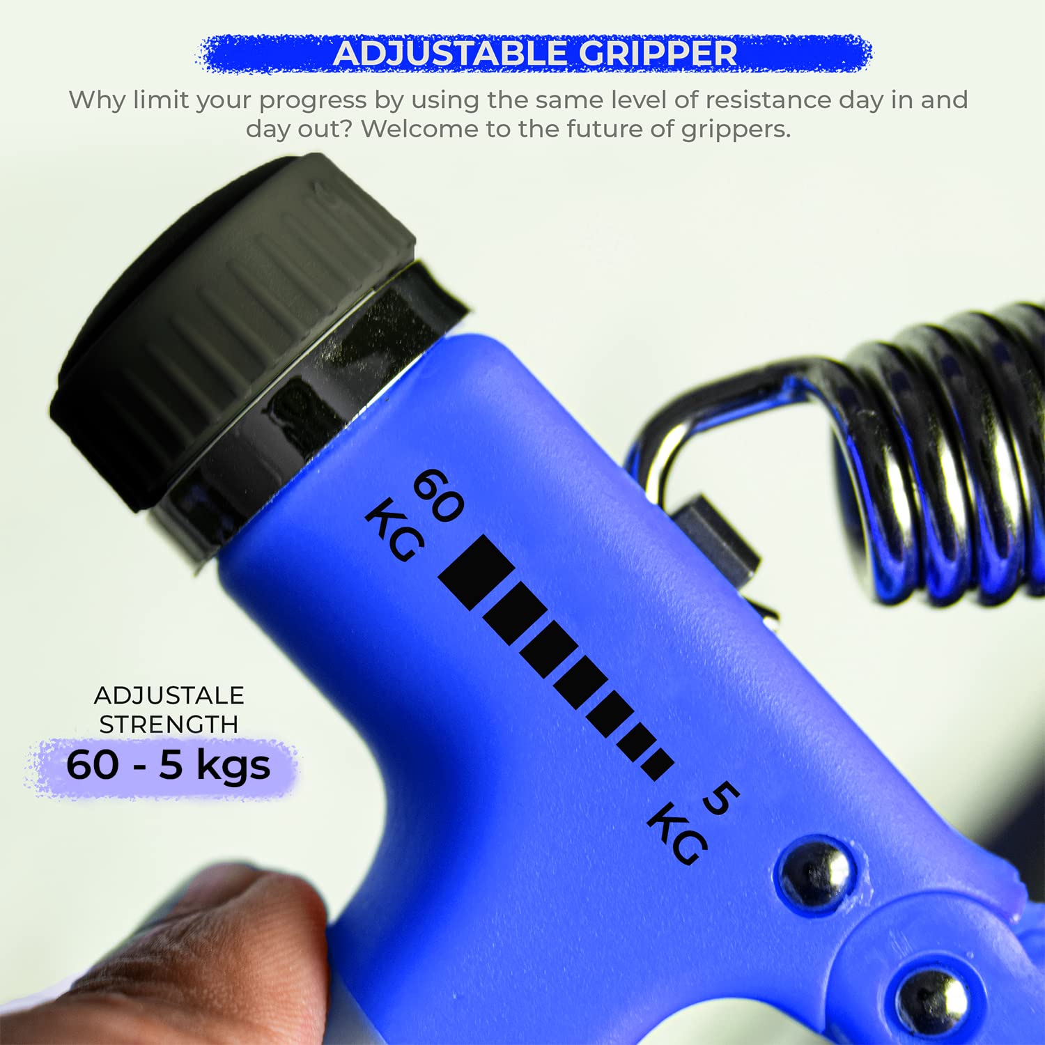 Boldfit Adjustable Hand Grip Strengthener, Hand Gripper for Men & Women for Gym Workout Hand Exercise Equipment for Home Forearm Exercise, Polyvinyl Chloride Finger Exercise Power Gripper (60 Kg) Blue