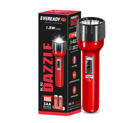 Eveready DL02 Dazzle, 1.5W Emergency Torch, Durable Aluminium Body, Bright White LED Torch, Powered by 3xAA Batteries
