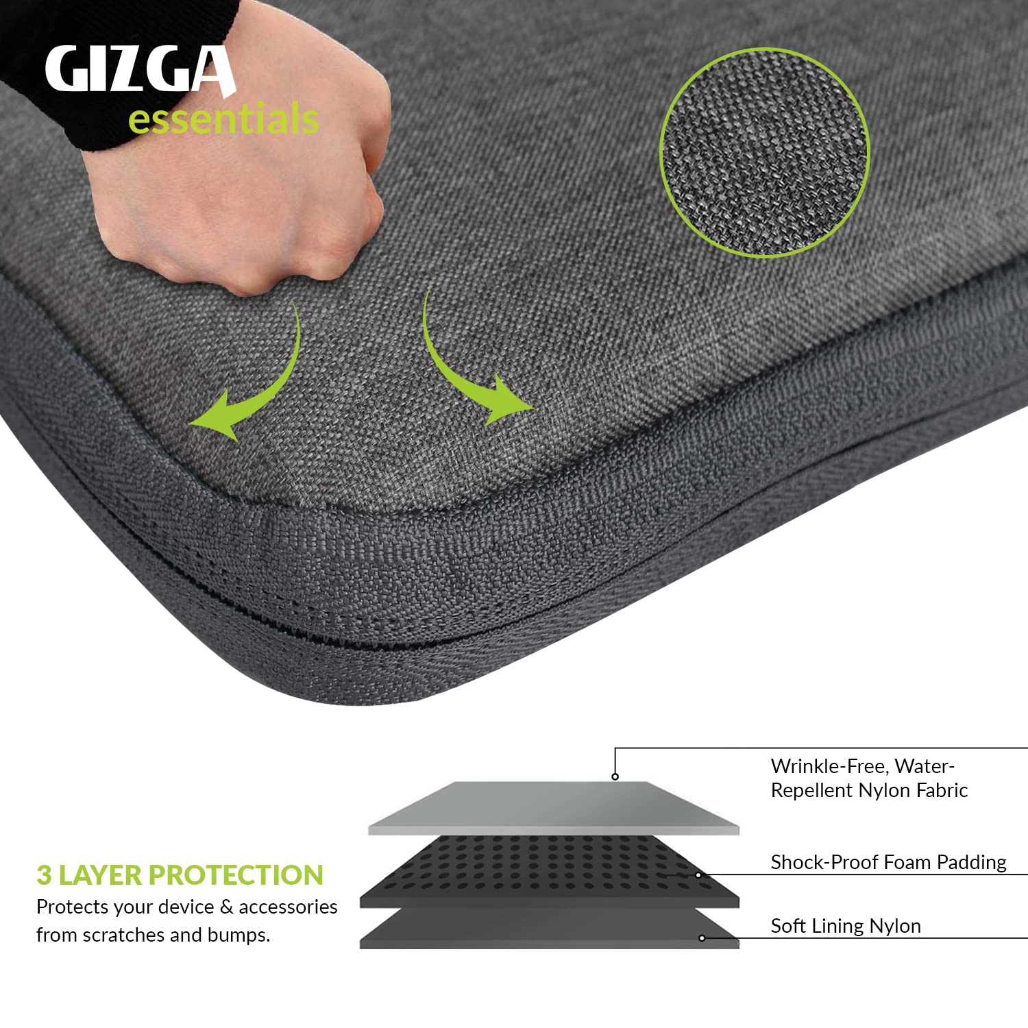 Gizga Essentials Laptop Bag Sleeve Case Cover Pouch for 15.6 Inch Laptop/MacBook, Side Handle, Multiple Pockets, Water Repellent, Shock Absorber, Grey