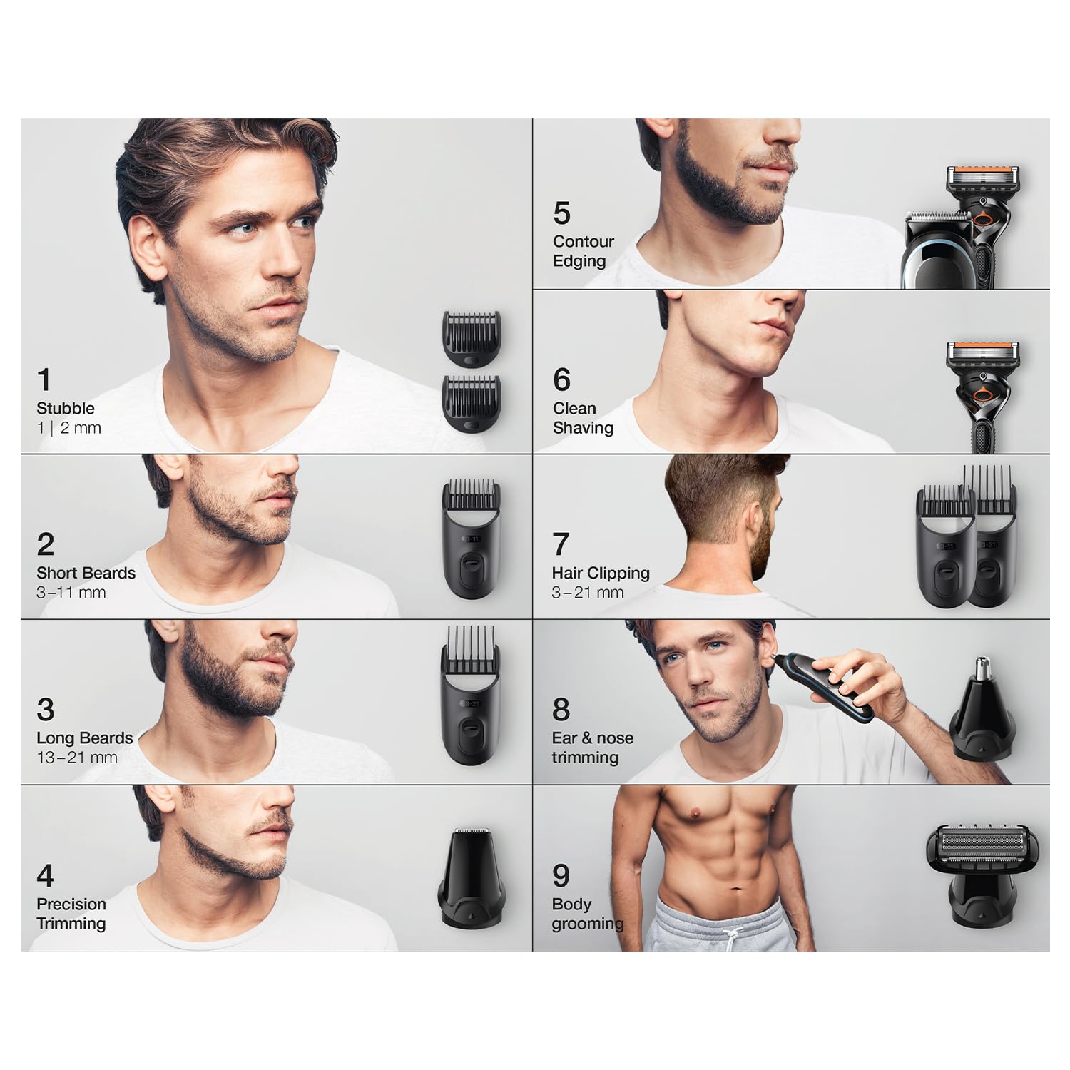 Braun All-in-One Trimmer for Men, From Gillette,10-in-1, For Face, Hair, Body, Ear, Nose, Private parts, German Engineering,100-Min Runtime, Waterproof, 5-quick charge, MGK5445