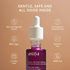 Asaya Multi Peptide Day/Night Face Serum with Hyaluronic Acid | Collagen Boosting, Night Serum for Glowing Skin | Anti-Aging Serum | 5% Tripeptide Complex | Oily, Dry & Sensitive Skin - 30 ml