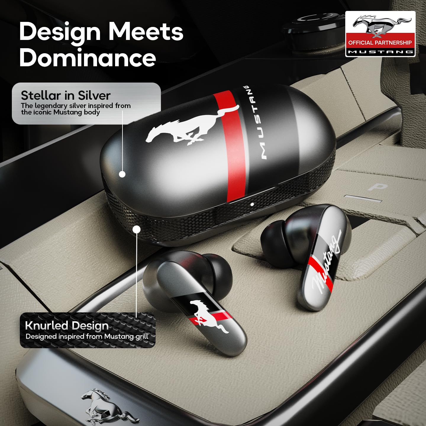 GOBOULT Mustang Dyno Earbuds with 60H Playtime, App Support, Dual Pairing, 4 Mics ENC, 45ms Low Latency, 13mm Drivers, Touch Controls, IPX5 Ear Buds Wireless (Silver)