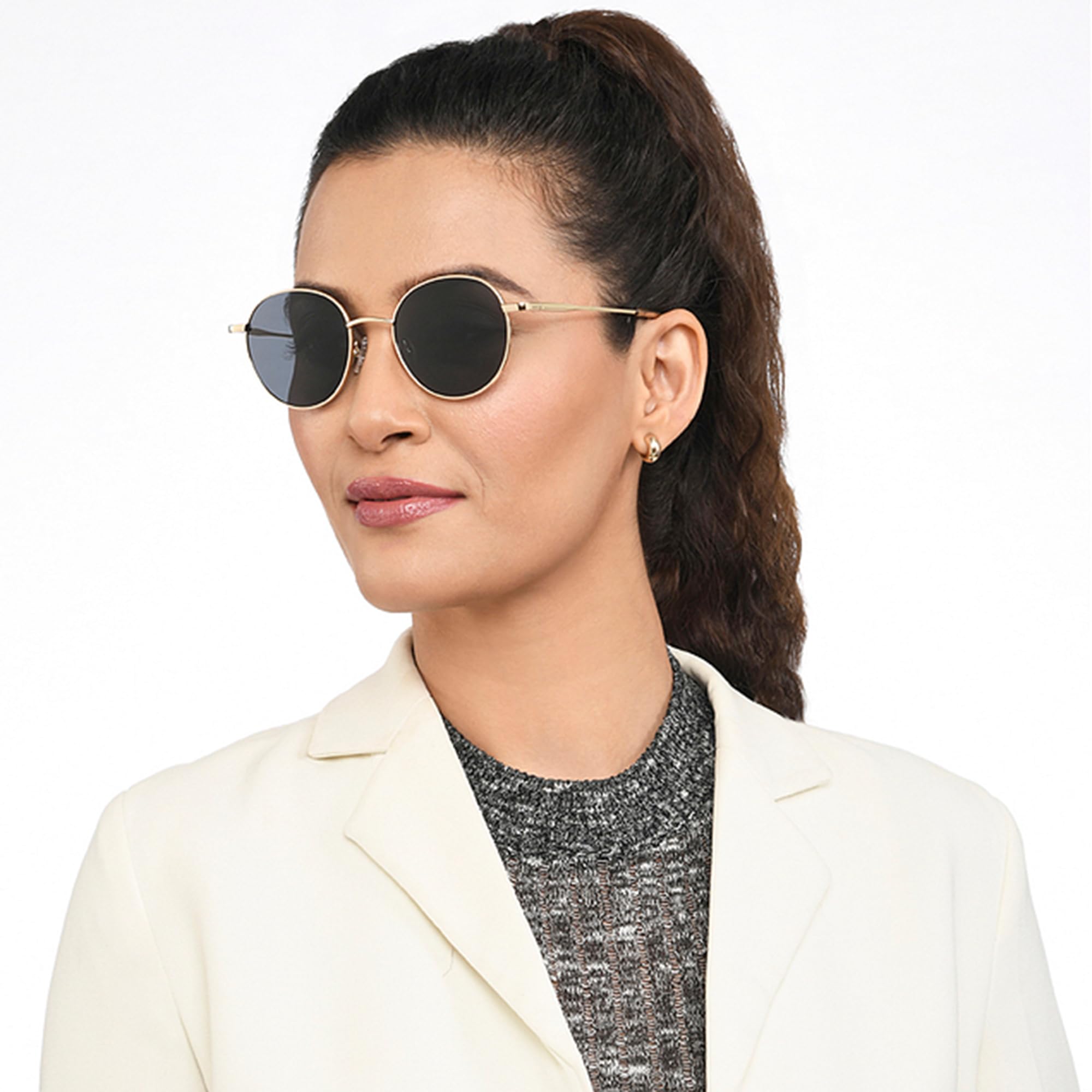 VINCENT CHASE EYEWEAR Unisex Round Polarized Sunglasses Gold Frame Grey Lens (Medium)