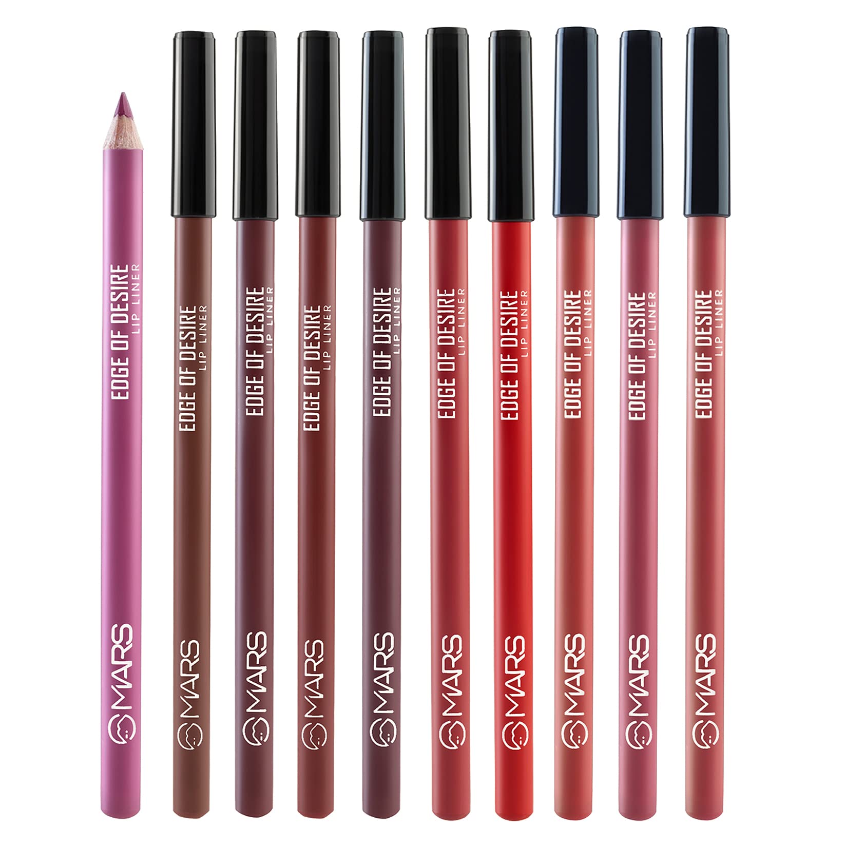MARS Edge of Desire Lip Liner Set of 10 | One Swipe Smooth Application | Long Lasting & Travel Friendly Lip Pencil | Multicolor (Set-A) (1.4g x 10)