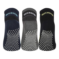 SuperGear Yoga Sports Socks for Women | Combed Cotton | Cushioned Comfort | Non-Slip Anti-Skid Grip | Ideal for Yoga, Exercise, Gym & Walking | Multicolour | Free Size | Pack of 3