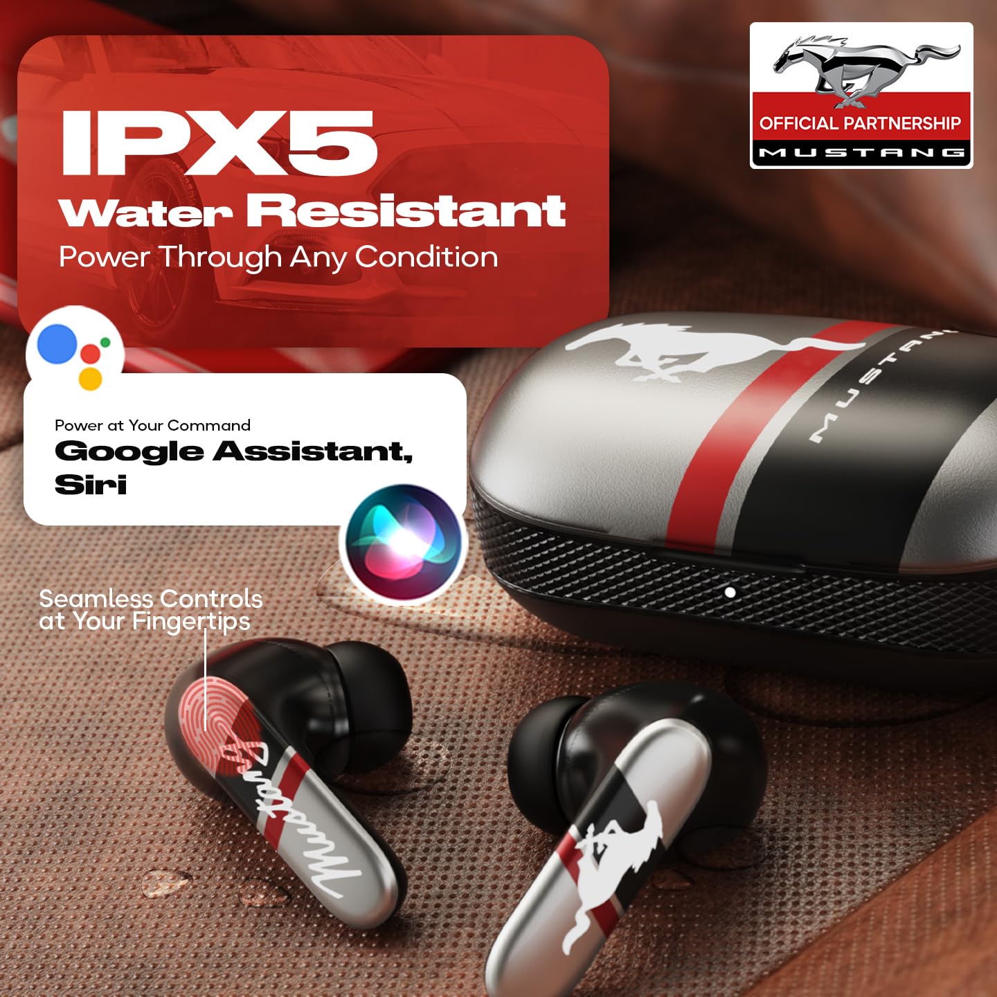 GOBOULT Mustang Dyno Earbuds with 60H Playtime, App Support, Dual Pairing, 4 Mics ENC, 45ms Low Latency, 13mm Drivers, Touch Controls, IPX5 Ear Buds Wireless (Silver)