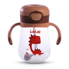 LuvLap Kids Bite Resistant Soft Silicone Straw Sipper Cup with Handle, with Weighted Straw, Sippy Cup with Anti Spill Lock, BPA Free,1 Year +, 300 ml, Brown