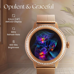 Titan Valerie 1.19" AMOLED Studded Stainless Steel Smart Watch for Women, Next-Gen Chipset, Functional Crown, SOS & BT Calling, Women Wellness Suite, BP & Skin Temp Monitor, Fast Charging (Brown)