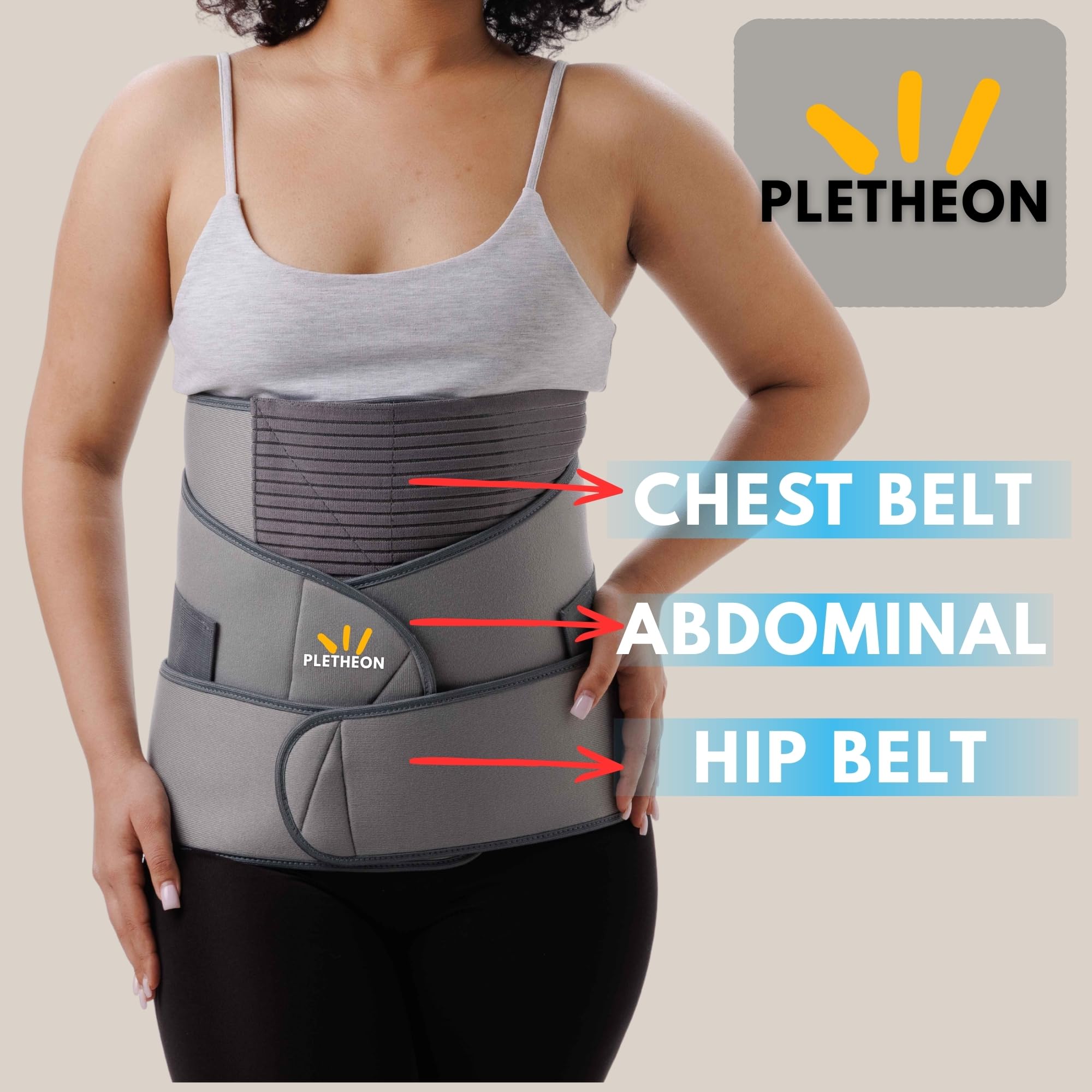 PLETHEON 3 In 1 Postpartum Belly Band Post Pregnancy Abdominal Belt For Women After Birth Belly/Waist/Pelvis Wrap Postnatal Shapewear, (Fit from 30 Inch to 46 Inches of waist) (Gray)
