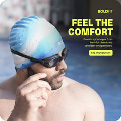 Boldfit Swimming Goggles for Men & Women With Adjustable Strap, Air Tight, for Adults - Black