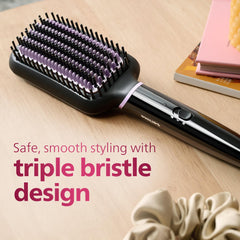 PHILIPS Hair Straightener Brush - 5X Better Frizz Free Hair In 5Min I Style With 2X More Volume|Shiny And Smooth Hair I No Scalp Burns I Keratin Bristles I 2 Temperature Settings|Bhh880/10,Black