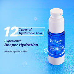 Pilgrim Swiss Aqua Rush™ 12 HA Serum (hyaluronic acid) with Hydration Burst Beads |Crafted with powerful hydrators-12 hyaluronic acid, Swiss Aqua Rush™, Copper Tripeptide |Long lasting hydration| 30ml
