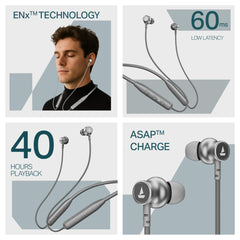 boAt Rockerz 113, 40H Battery, Dual Pair, Fast Charge, ENx Tech, App Support, Magnetic Buds, Bluetooth Neckband, Wireless with Mic in Ear Earphones (Ash Grey)