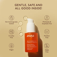 Asaya 15% Vitamin C Face Serum | Brightens Skin, Fades Dark Spots & Boosts Collagen | With Vitamin E for Hydration & Barrier Repair | 30ml