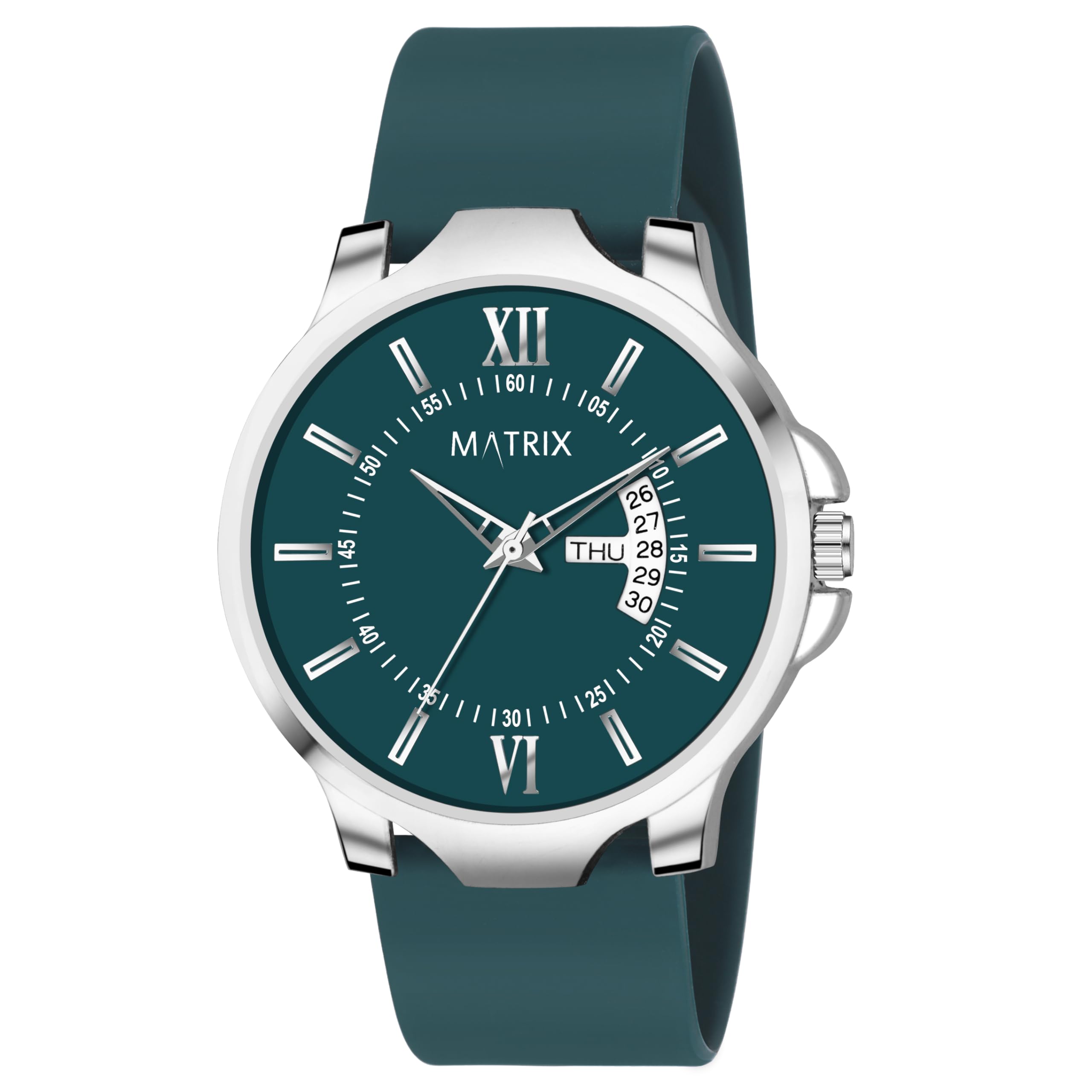 Matrix Antique 2.0 Day & Date Softest Silicone Strap Analog Watch for Men & Boys (Teal)