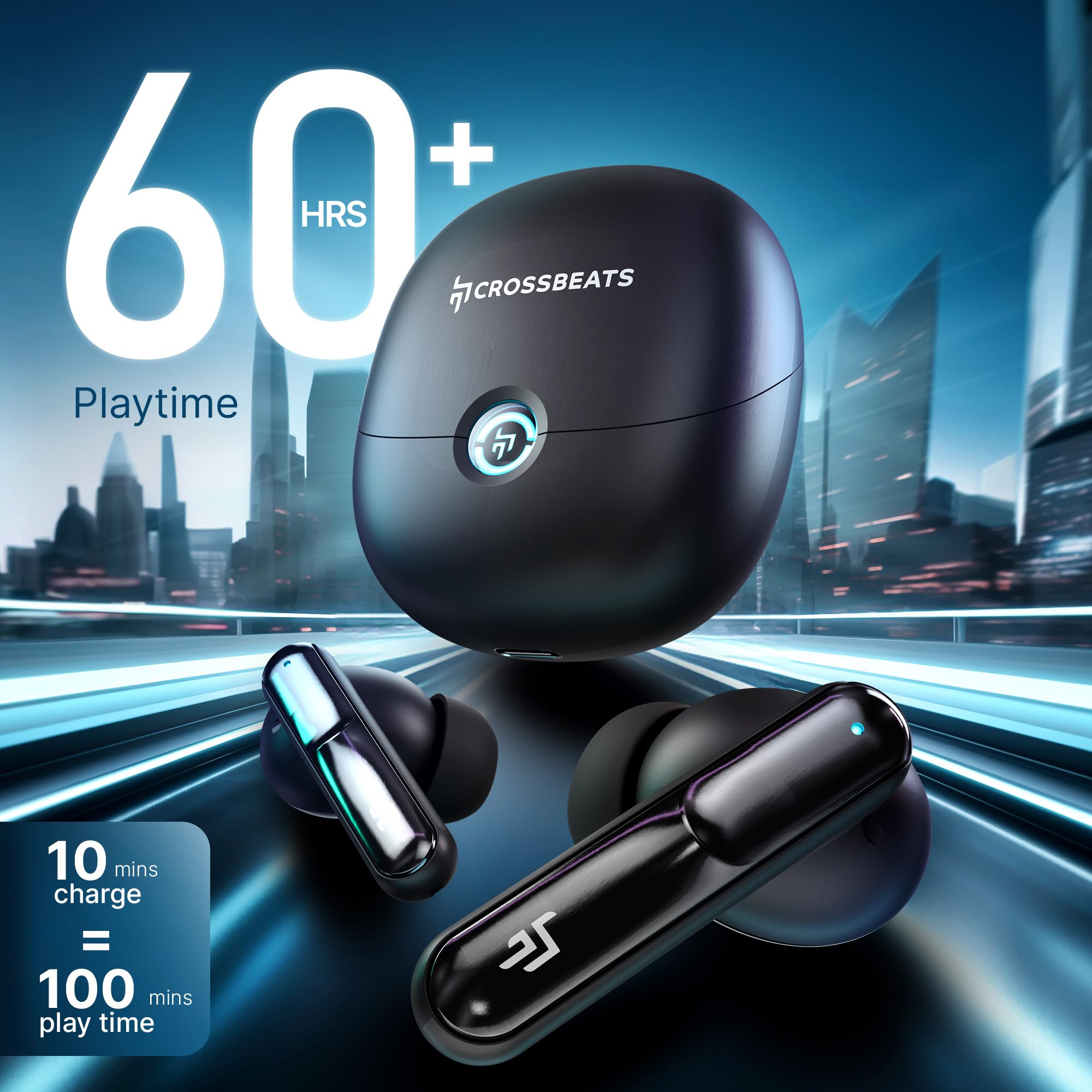 CrossBeats Sonic 3 TWS Ear buds 30dB Hybrid ANC Bluetooth Earphones 40ms Low Latency Gaming buds with Quad Mics 60hr Playtime 13mm Graphene Drivers IPX5 Rating Fast Charge - Wireless Accessory from CrossBeats - Shop in Sri Lanka at Arcade.lk