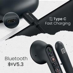 Portronics Harmonics Twins S18 in Ear TWS Earbuds with 30H Playtime, in Built HD Mic, Game/Music Mode, 13mm Dynamic Driver, Low Latency, Touch Control, Type C Fast Charging, Light Weight(Black)