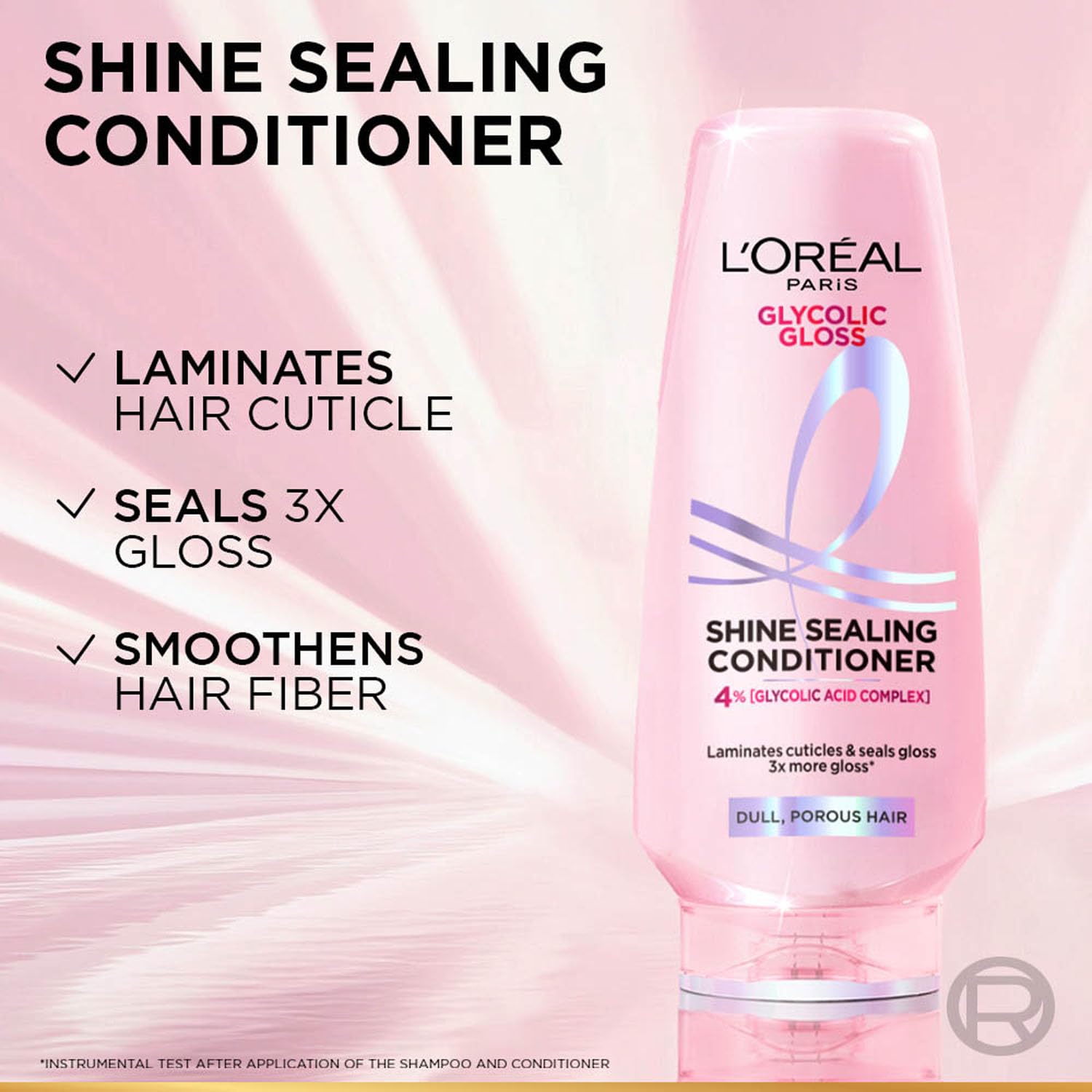 L'Oreal Paris Floral Glycolic Gloss Shine Sealing Conditioner, Powered By 4% Glycolic Acid, For Dull Hair, Smoothens Hair Fiber For 3X More Gloss, 175Millilitre