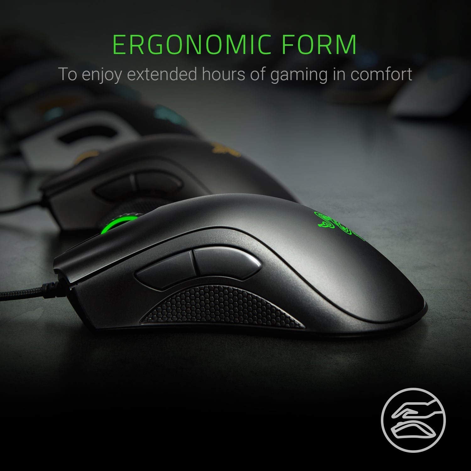 Razer DeathAdder Essential Wired Gaming Mouse I Single-Color Green Lighting I 6400DPI Optical Sensor- Black - RZ01-03850100-R3M1