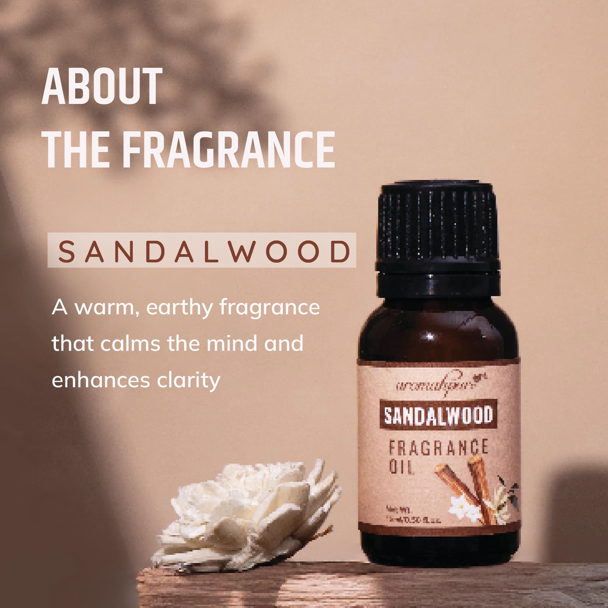 Aromahpure Fragrance Oil | 15 ml | Sandalwood Aroma Oil for Home Fragrance | Best for Aromatherapy | Helps in meditation | Used in Diffusers, Candles, Air Fresheners, Soaps,IFRA certified