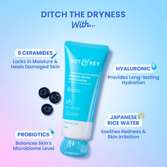 Dot & Key Barrier Repair Moisturizer For Normal, Dry, Combination & Sensitive Skin | 120 Hrs Moisturization, With 5 Ceramides & Hyaluronic | Repairs Damaged Skin Barrier, Non-Comedogenic | 100g