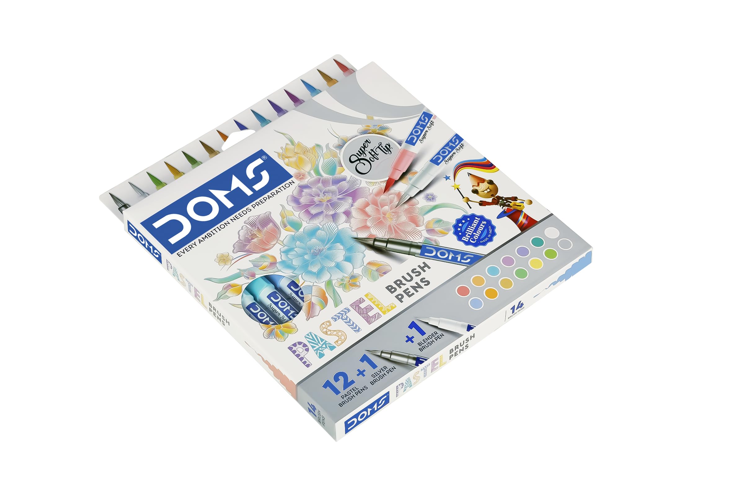Doms Pastel Brush Pens (14 Shades | 12 + 1 + 1) (Pack of 1), Multicolor