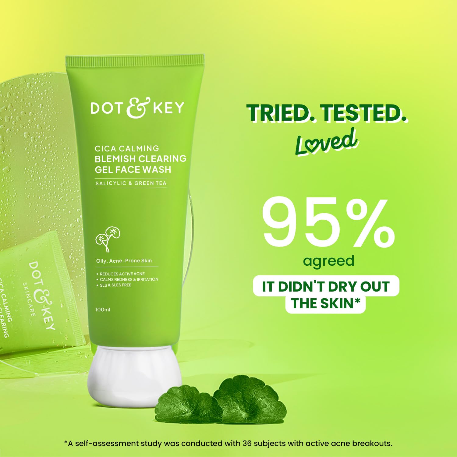 Dot & Key CICA Face Wash for Acne Prone Skin, 2% Salicylic Acid with Green Tea | For Oily & Sensitive Skin | Sulphate Free for Men & Women | Oil Control Face Wash with Zinc | 100ml