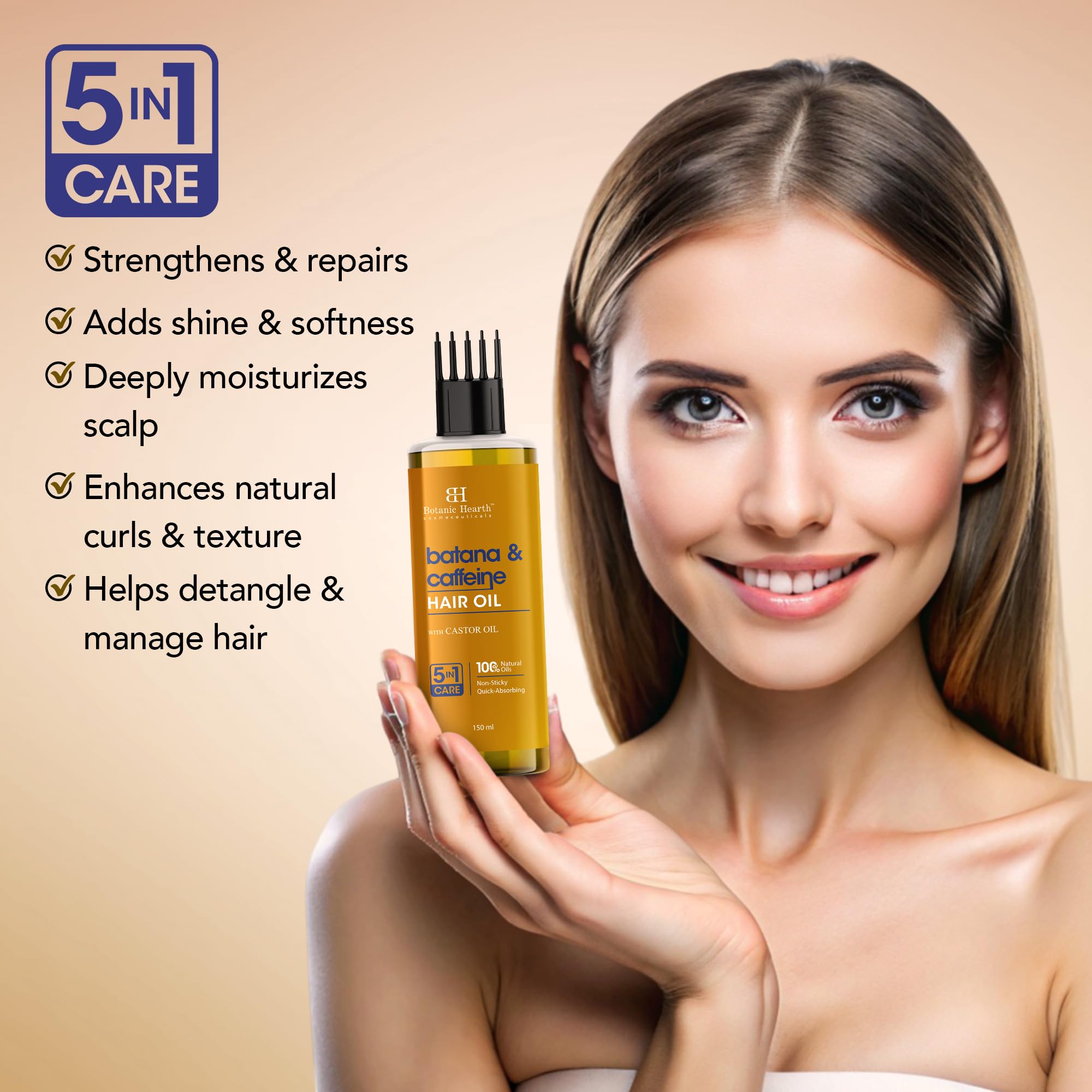 Botanic Hearth Batana Caffeine Hair Oil with Almond – 150ml – Nourishing & Strengthening Hair Treatment, Promotes Healthy Hair Growth, Enhances Shine & Moisture | Glammy.lk