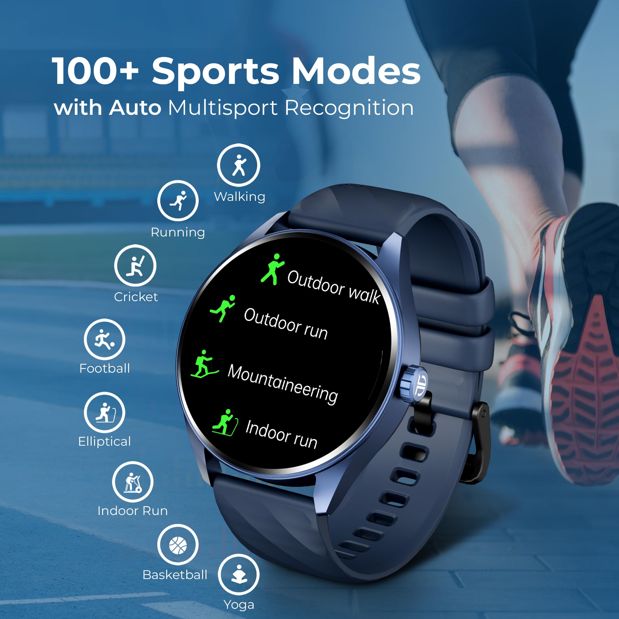 Titan Crest 1.43” AMOLED Smart Watch with BT Calling, AI Morning Briefs, Functional Crown, Health Tracking, Aluminium Body, 100+ Sports Modes, Smartwatch for Men and Women - Black Silicone Strap