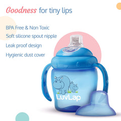 LuvLap Hippo Spout Sipper, 225ml, Anti-Spill Sippy Cup with Soft Silicone Spout BPA Free, Dual Handle, Lightweight & Easy Grip, 1 Year+ (Blue)