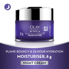 Olay Retinol Night Cream- Mini |with Retinol & Niacinamide |Wake up to plump and bouncy skin from Day 1 |Suitable for Normal, Dry, Oily & Combination skin |8 gm