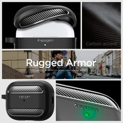 Spigen for AirPods Pro 2(2022/2023) Case, Carabiner Included, Durable, Shock-Proof Cover, (Rugged Armor) - Matte Black