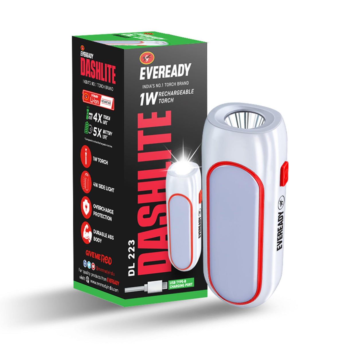 Eveready DL 223 DASHLITE, 1W Rechargeable LED Torch, Pack of 1