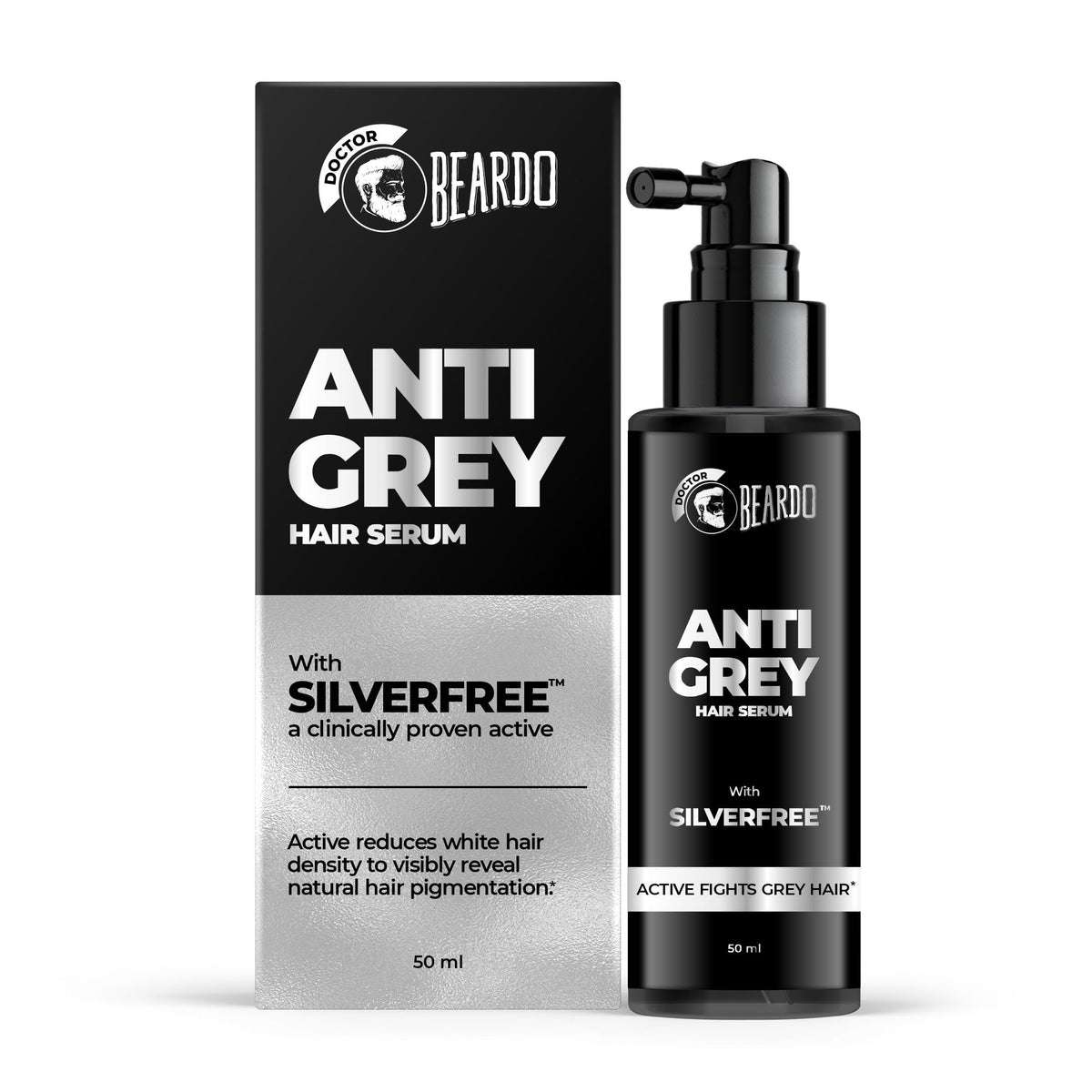 Beardo Anti Grey Hair Serum for Men, 50 ml | SilverFree™ Formula | Also contains Amla + Methi + Rosemary + Brahmi + Bhringraj extracts for Hair Shine | Lightweight and Non-Sticky