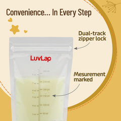 LuvLap Baby Breast Milk Storage Bags 240 ml (Pack of 25), BPA Free BPA Free Leak Proof Zip Lock Disposable Milk Freezer Bags for Breast Feeding