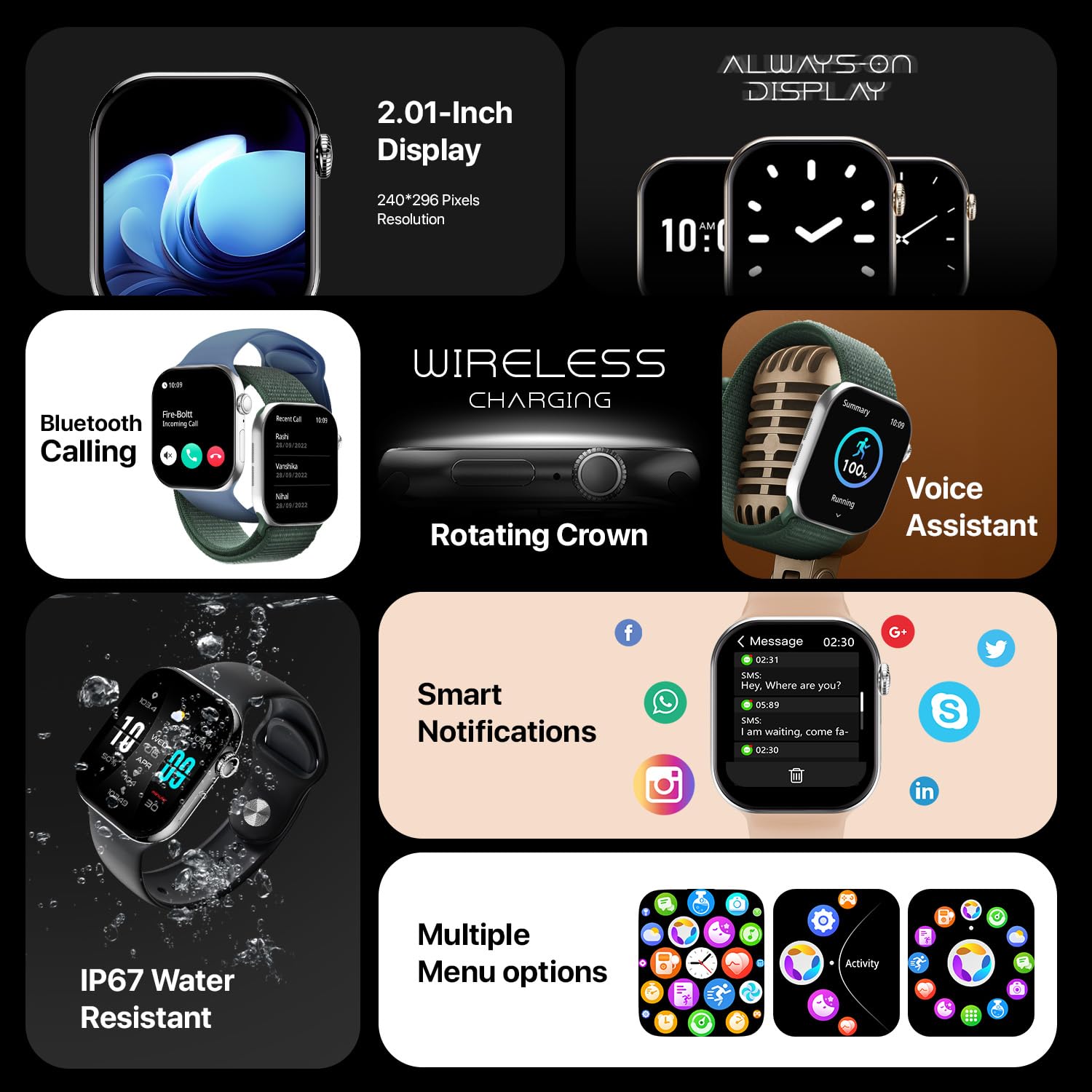 Fire-Boltt Ring X Smartwatch 2.01” Display with Always On Display, Bluetooth Calling, Wireless Charging, AI Voice Assistant, 100+ Sports Modes, Health Suite, 500+ Watchfaces (Green)