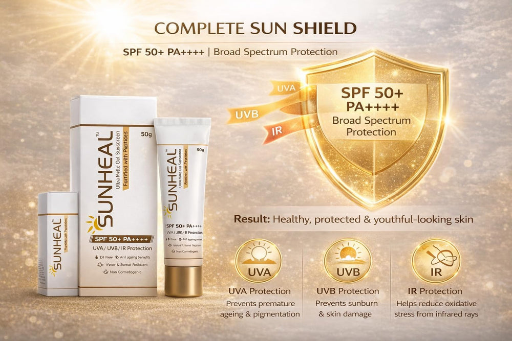 Sun-heal Ultra Matte Gel Sunscreen SPF 50+ PA++++ | UVA/UVB/IR Protection | Oil-Free & Non-Comedogenic | Water & Sweat Resistant | Anti-Ageing Peptide Formula | 50g | Glammy.lk