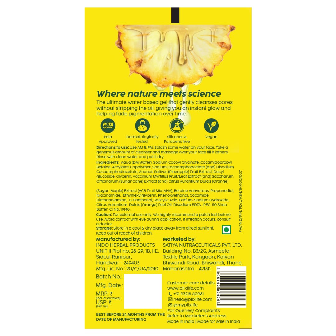 The Plant Fix Plix 5% Pineapple Foaming Facewash For Depigmentation,100ml | Cleanser For Skin Brightening & Even Toned Complexion | Free Of Sulphates, Paraben & Silicones