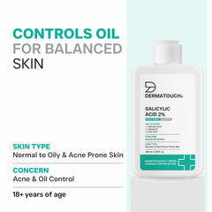 DERMATOUCH Salicylic Acid 2% Face Wash | For Acne & Oil Control | For Normal to Oily and Acne-Prone Skin | Dermatologist Tested | For Men & Women | 100ml