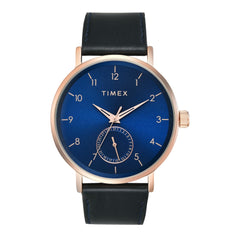 TIMEX Leather Men Blue Round Analog Dial Watch- Tweg20020, Blue Band